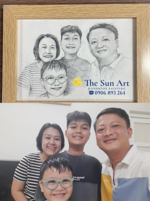 vẽ chân đại gia đình bằng chì theo yêu cầu