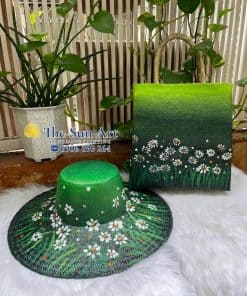 Combo nón - túi cỏ bàng vẽ_Hoa cúc trắng nhỏ