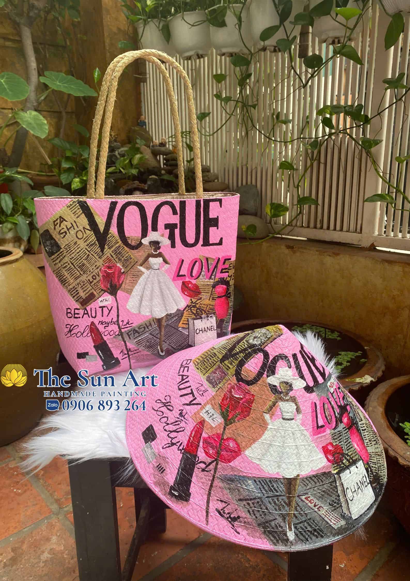 combo túi xách và nón cỏ bàng vẽ nghệ thuật theo yêu cầu combo túi xách và nón cỏ bàng vẽ nghệ thuật theo yêu cầu