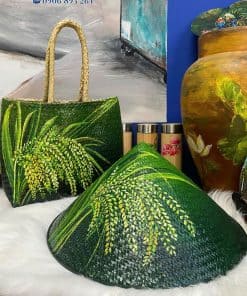 túi xách cỏ bàng và nón cỏ bàng vẽ nghệ thuật theo yêu cầu tại The sun art