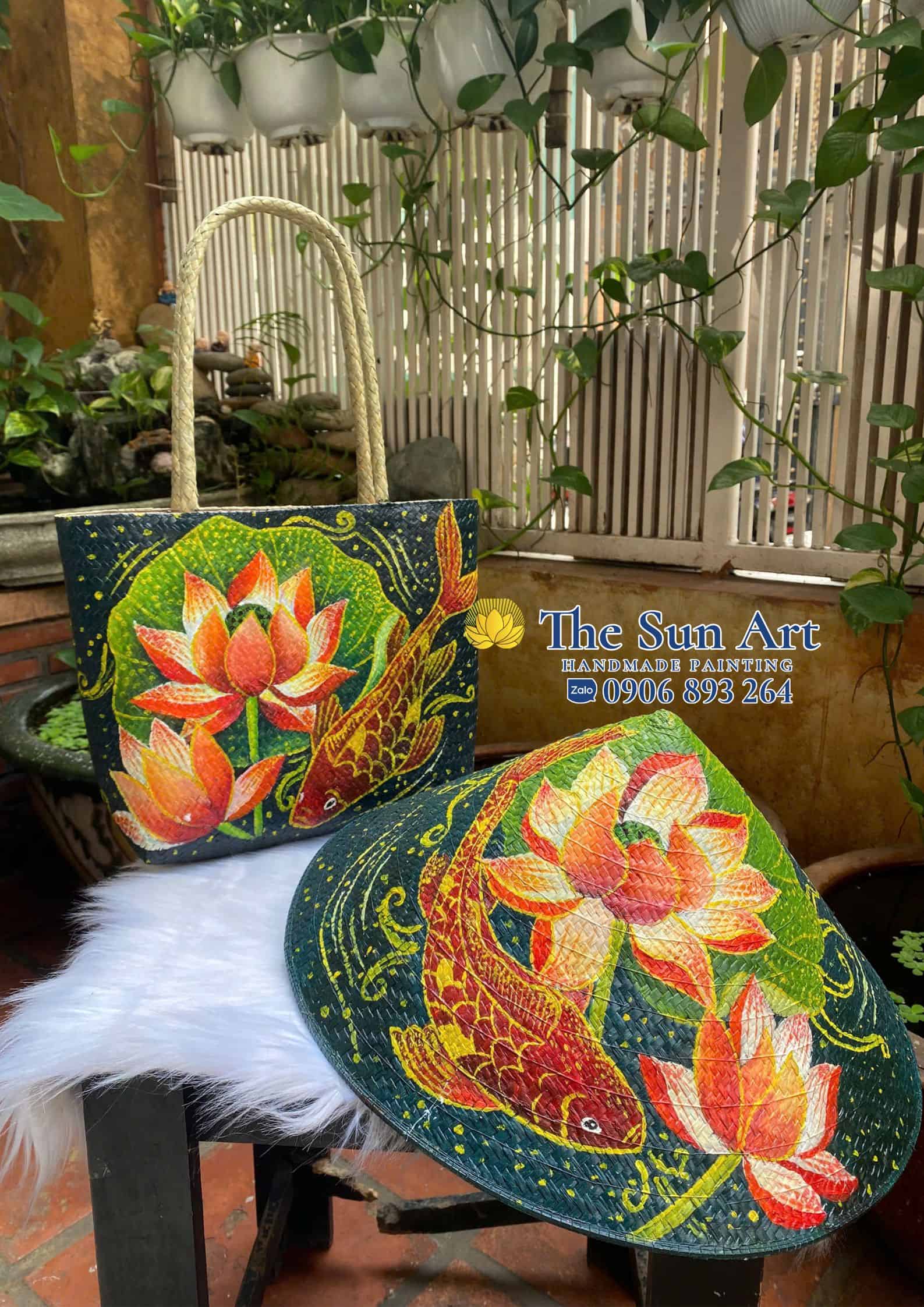 combo túi cỏ bàng và nón cỏ bàng vẽ nghệ thuật theo yêu cầu combo túi cỏ bàng và nón cỏ bàng vẽ nghệ thuật theo yêu cầu
