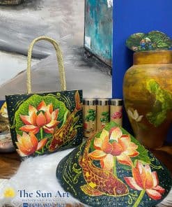 combo túi cỏ bàng và nón cỏ bàng vẽ theo yêu cầu nghê thuật tại tphcm
