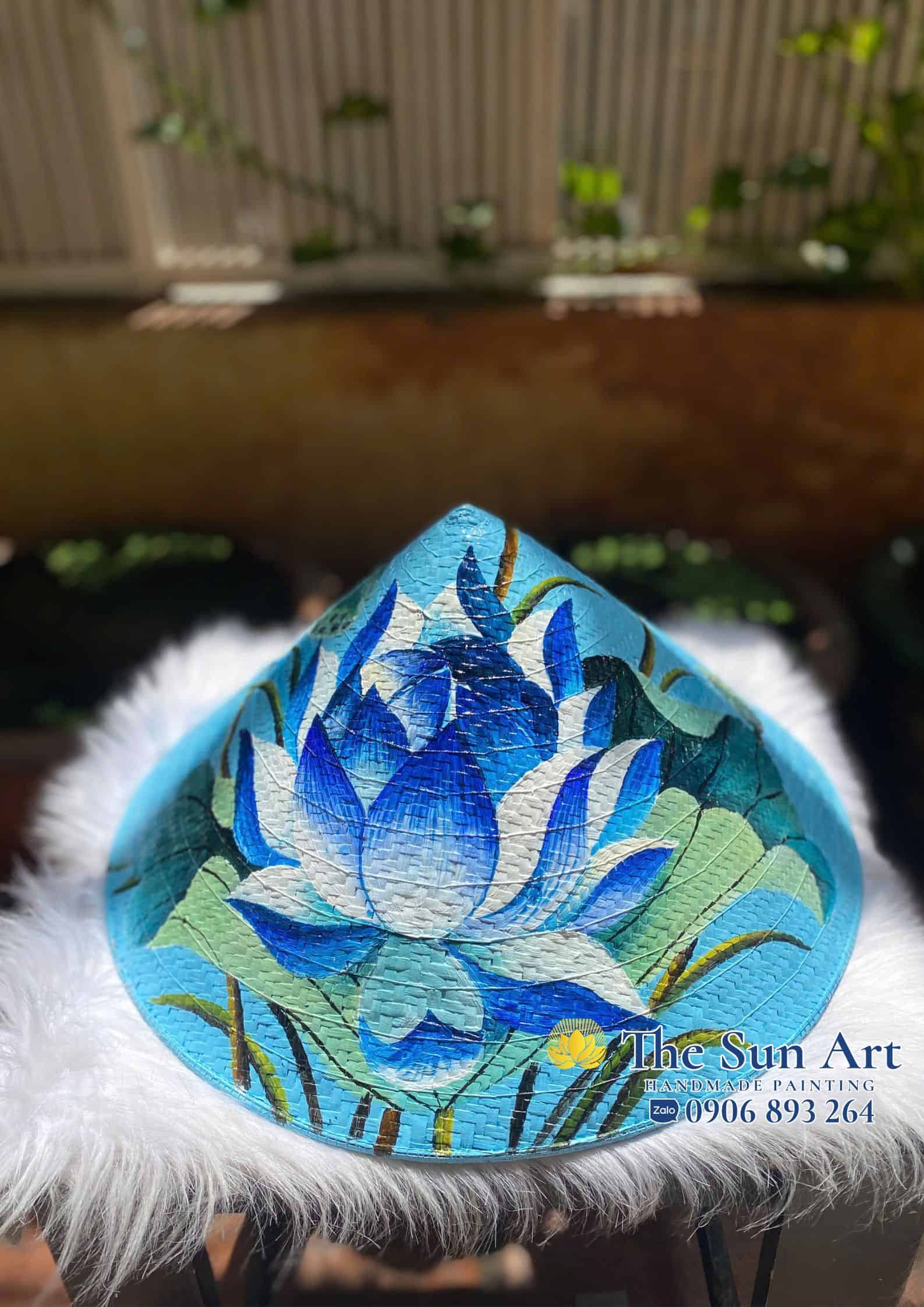 nón lá cỏ bàng hoa sen xanh dương nón lá cỏ bàng hoa sen xanh dương tphcm, saigon