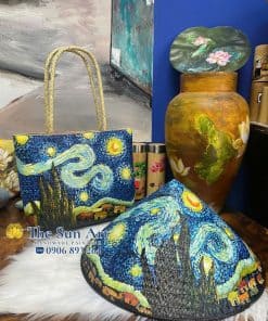 túi xách cỏ bàng và nón cỏ bàng vẽ theo yêu cầu nghệ thuật tại the sun art tphcm