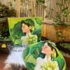 combo túi xách cỏ bàng và nón cỏ bàng vẽ cô gái ở tphcm, vietnam