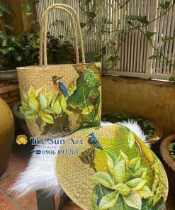 combo túi cỏ bàng và nón cỏ bàng vẽ nghệ thuật độc đáo khác biệt tại tphcm