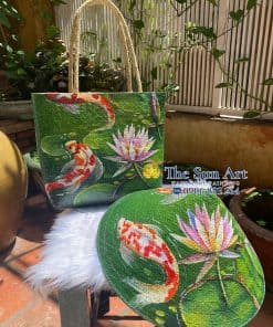túi xách cỏ bàng và nón cỏ bàng vẽ tranh nghệ thuật tại the sun art