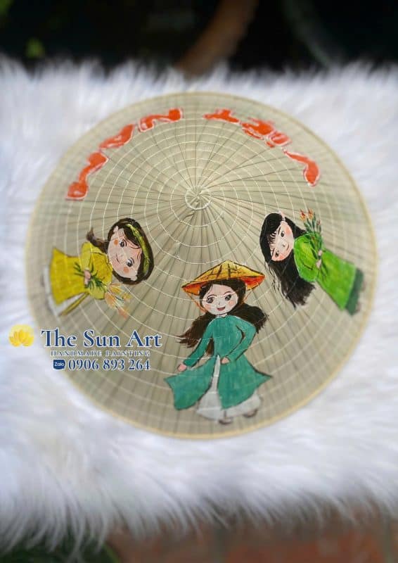 nón lá vẽ chibi cô gái tphcm, saigon