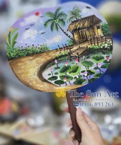 QUẠT CẦM TAY LÁ SEN - QS013