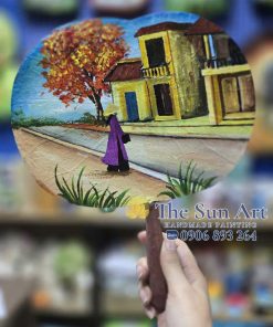 QUẠT CẦM TAY LÁ SEN - QS012