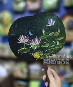 QUẠT CẦM TAY LÁ SEN - QS014
