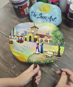 QUẠT CẦM TAY LÁ SEN - QS023