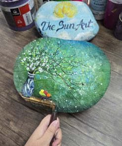 QUẠT CẦM TAY LÁ SEN - QS022