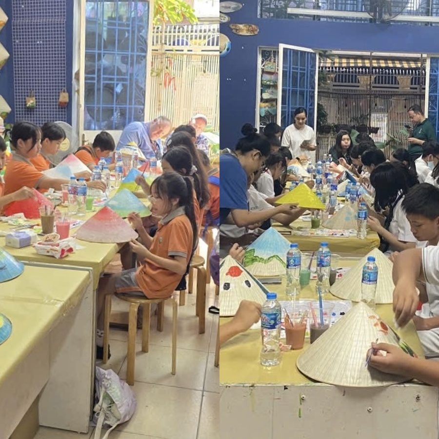 workshop vẽ nón lá học sinh trường học 