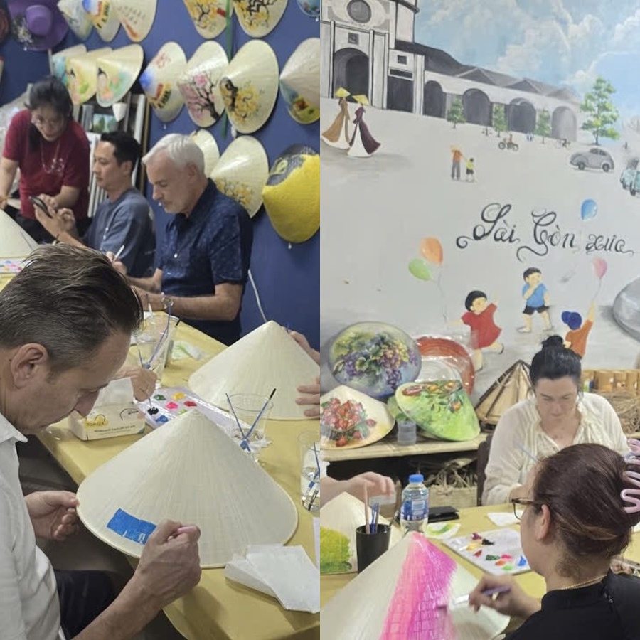 workshop vẽ nón lá cho khách du lịch